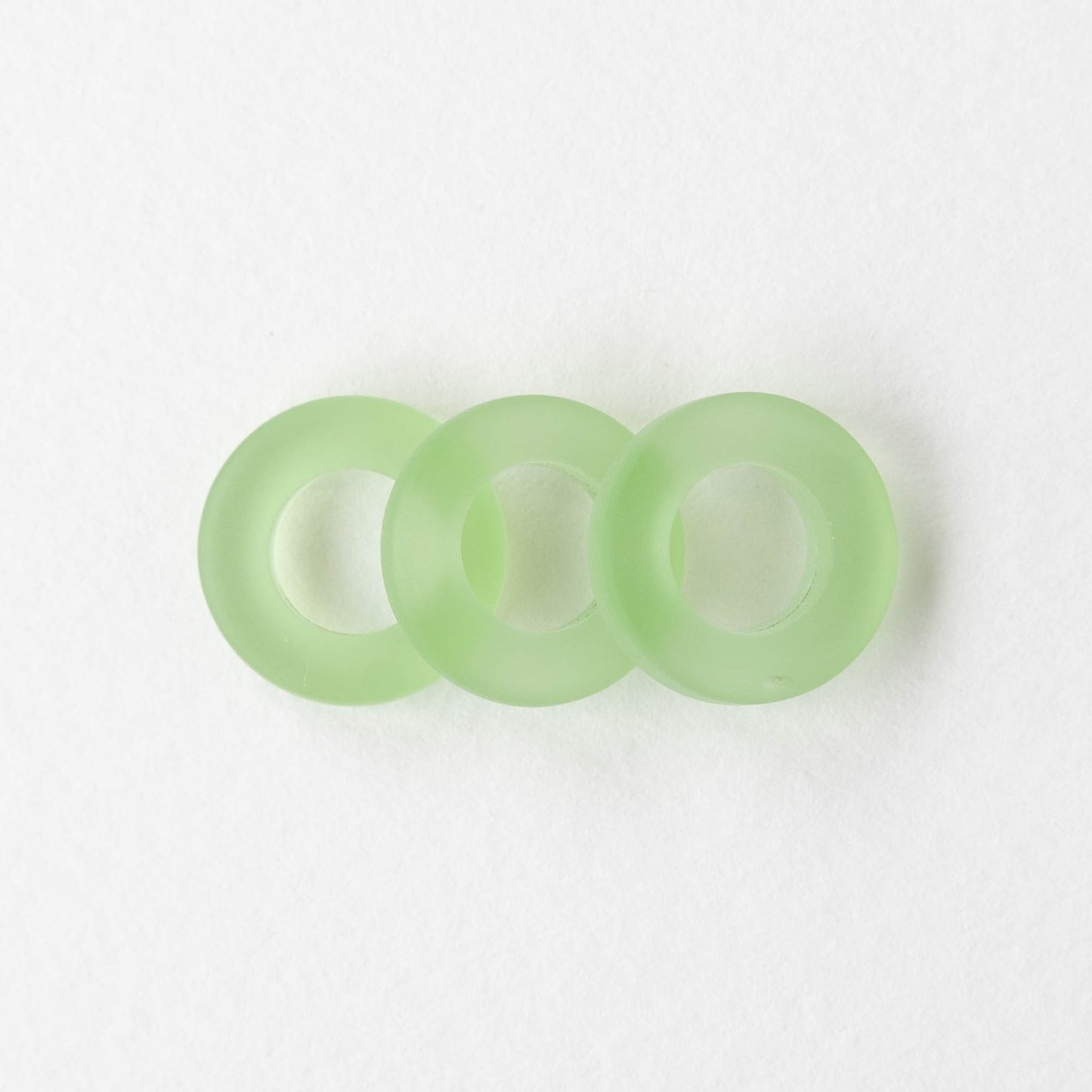 17mm Frosted Glass Rings - Peridot Green - 2 or 10