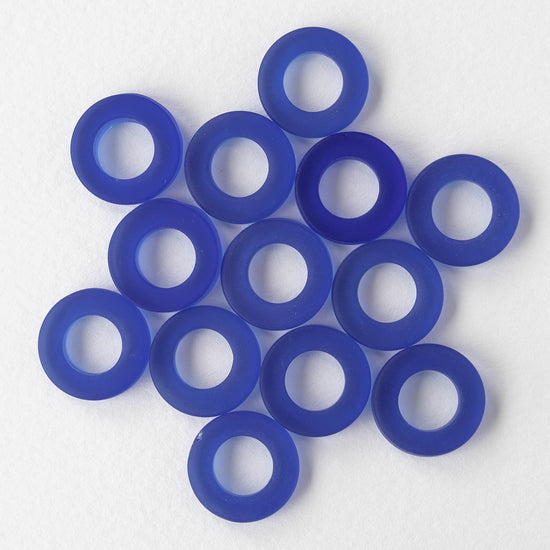 17mm Frosted Glass Rings - Cobalt Blue - 2 or 10