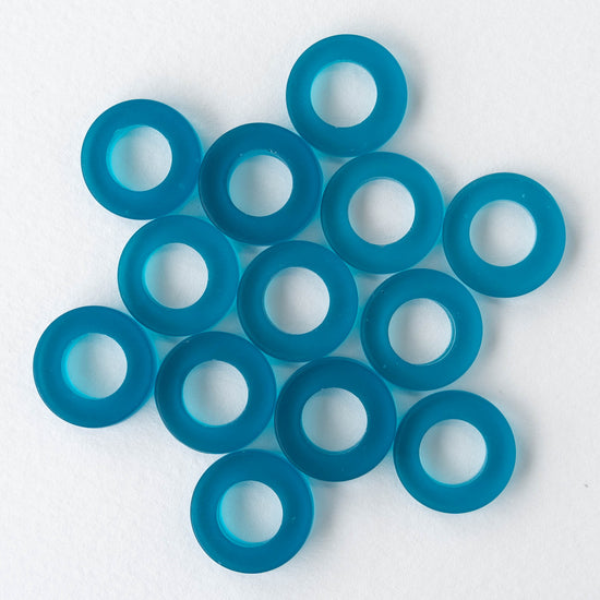 17mm Frosted Glass Rings - Teal - 2 or 10