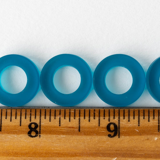 17mm Frosted Glass Rings - Teal - 2 or 10