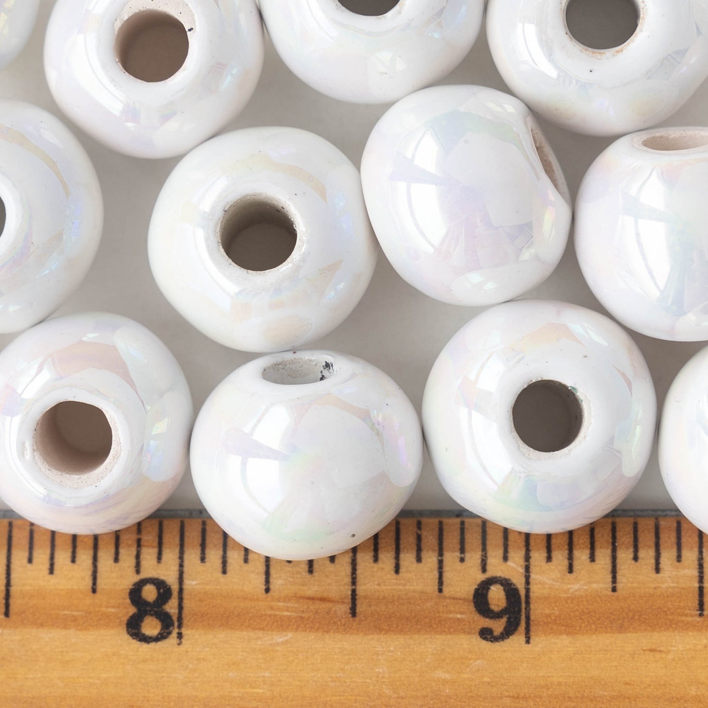 16mm Glazed Ceramic Round Beads - Iridescent Ivory Opal - 4 or 12