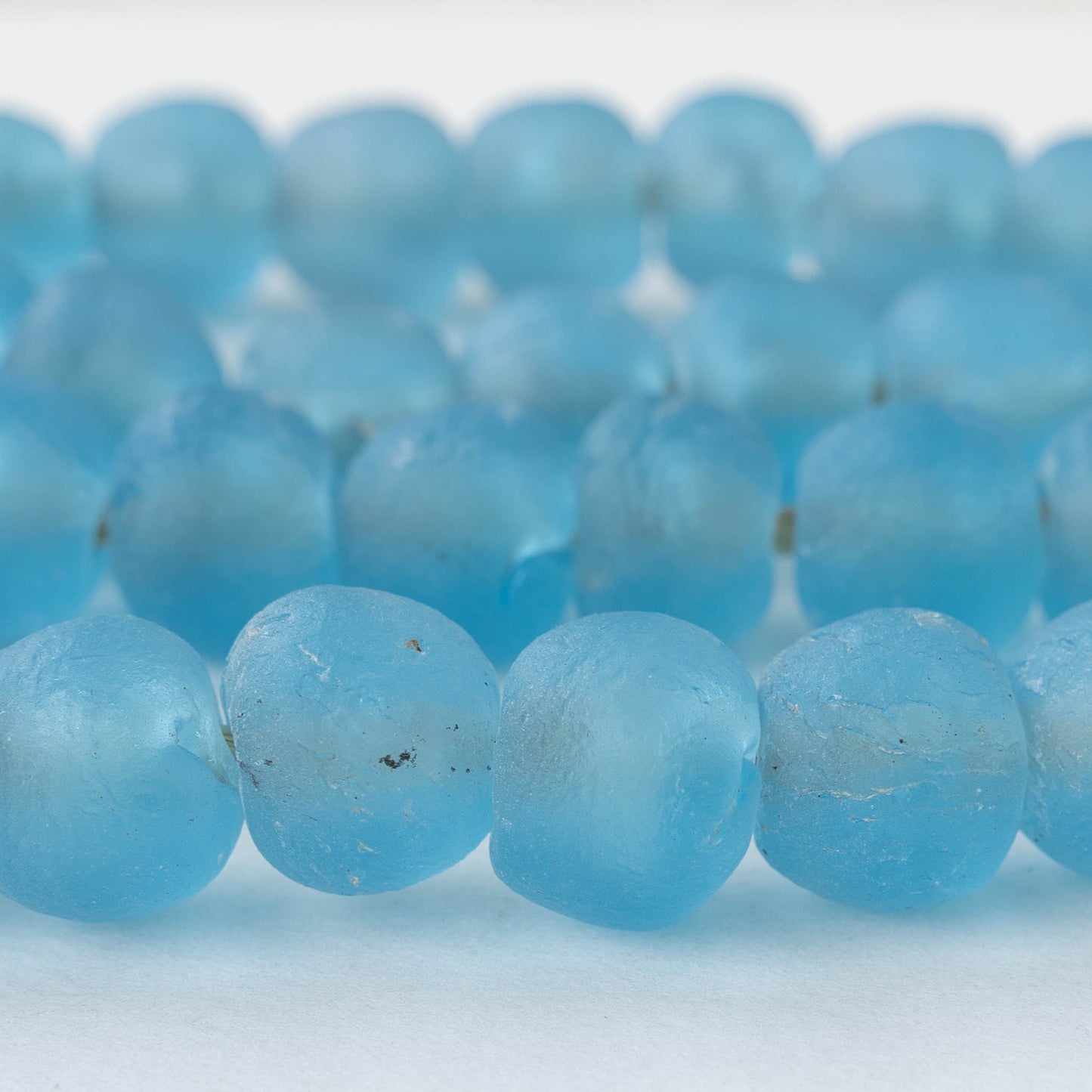 Round Ghana Glass Beads - 17mm - Light Blue - 10 Inches