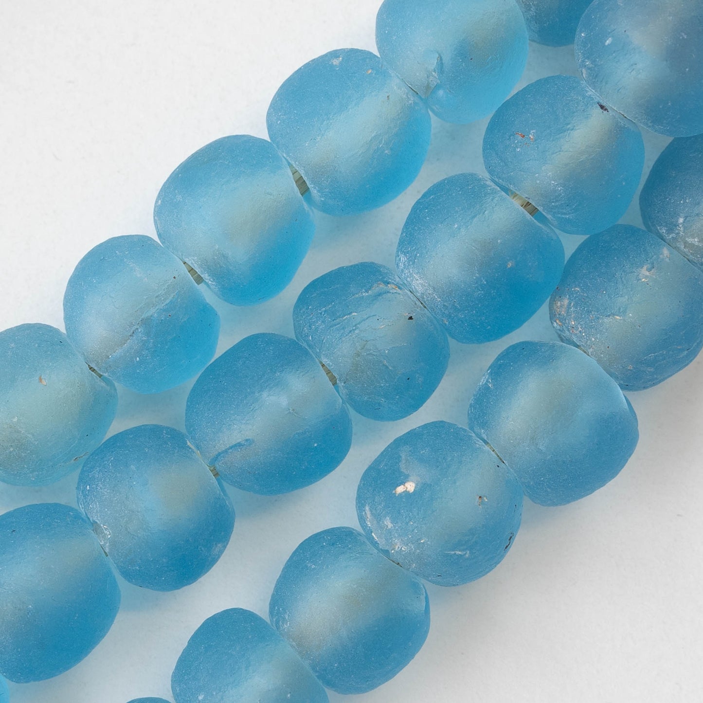 Round Ghana Glass Beads - 17mm - Light Blue - 10 Inches