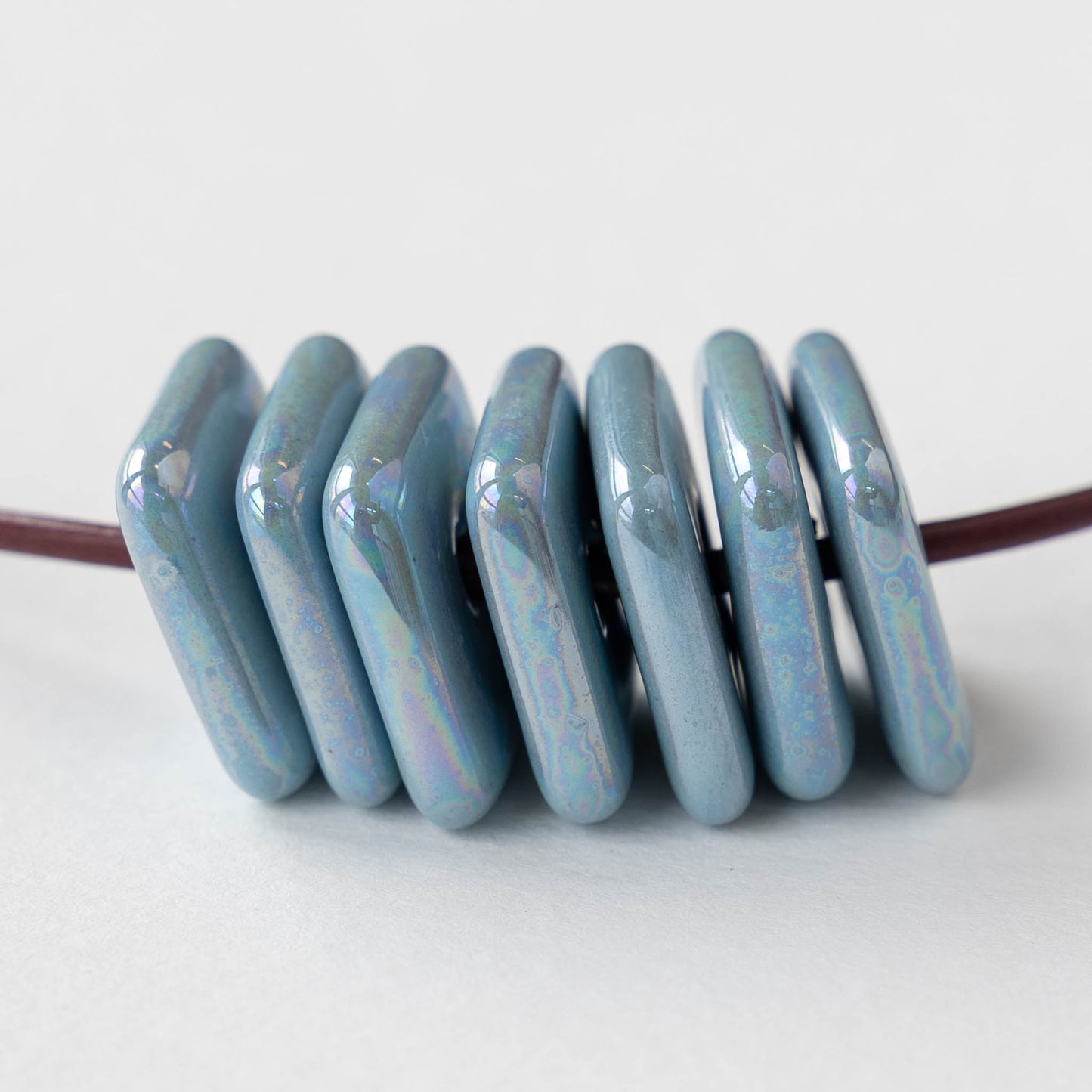 17mm Glazed Ceramic Square Tiles - Iridescent Light Blue - 10 beads