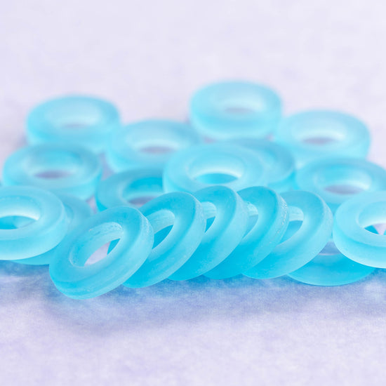 27mm Frosted Glass Rings - Light Aqua - 2 Rings