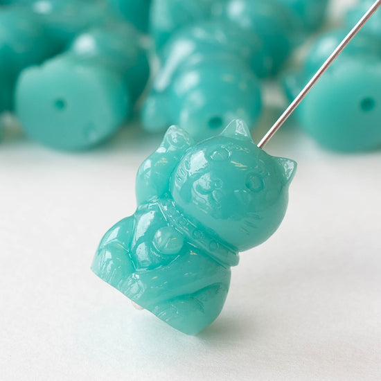 Resin Cat Beads - Opaque Seafoam - 2 Beads