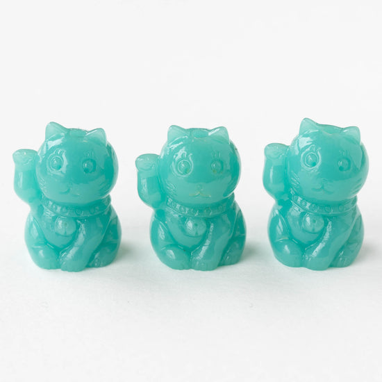 Resin Cat Beads - Opaque Seafoam - 2 Beads