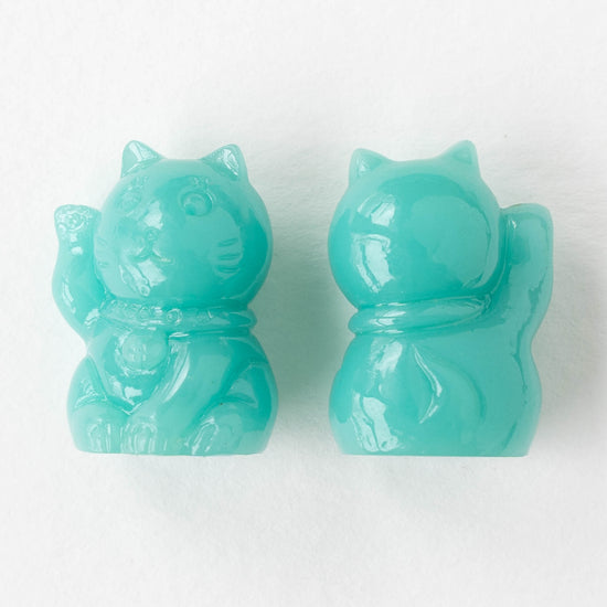 Resin Cat Beads - Opaque Seafoam - 2 Beads