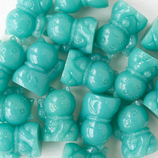 Resin Cat Beads - Opaque Seafoam - 2 Beads