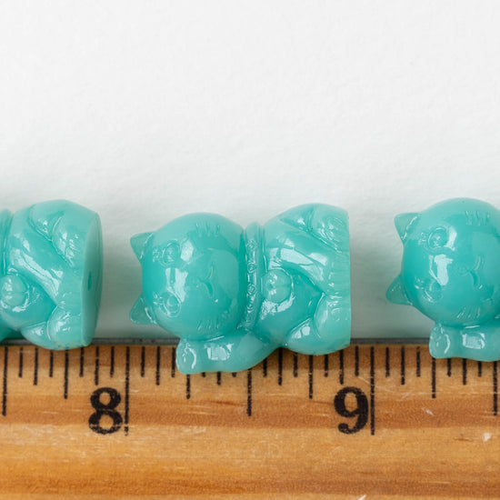 Resin Cat Beads - Opaque Seafoam - 2 Beads