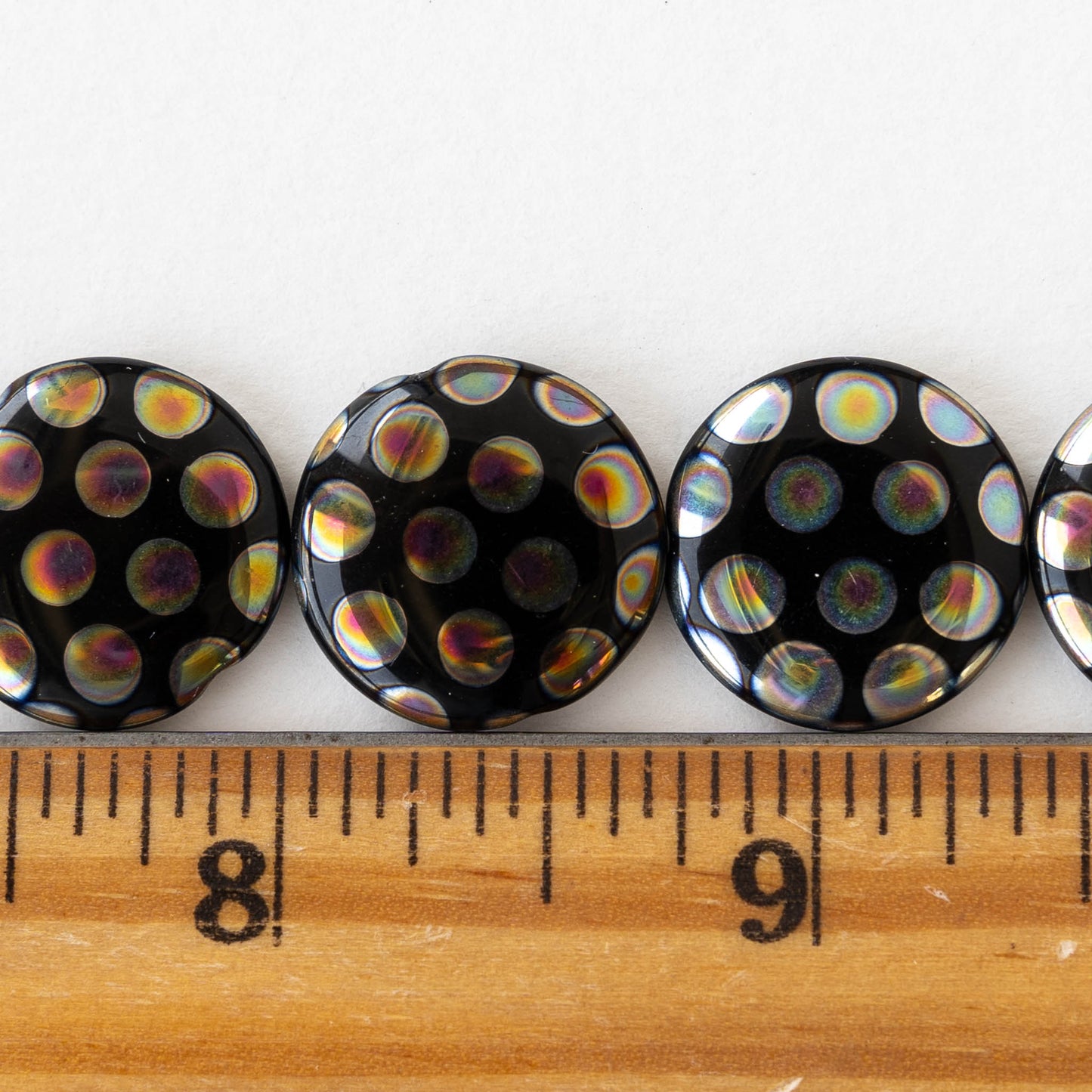 18mm Glass Coin - Black With Peacock Finish - 2 beads