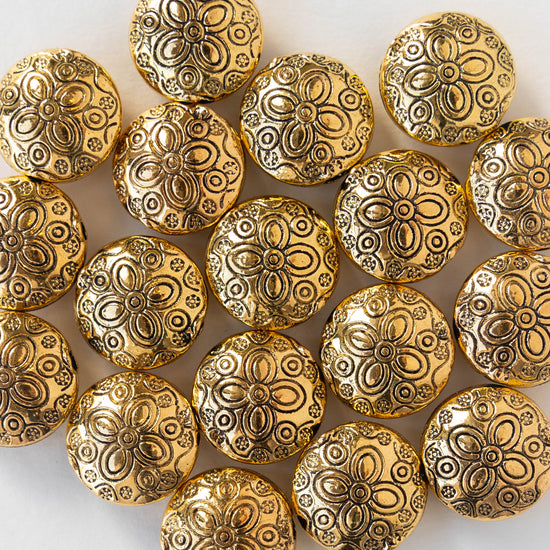 18mm Domed Coin Beads -  Gold - 4 beads