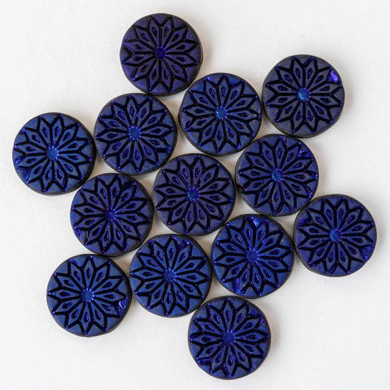 18mm Star Flower Coin - Iridescent Purple Blue on Black Matte - 4 or 12