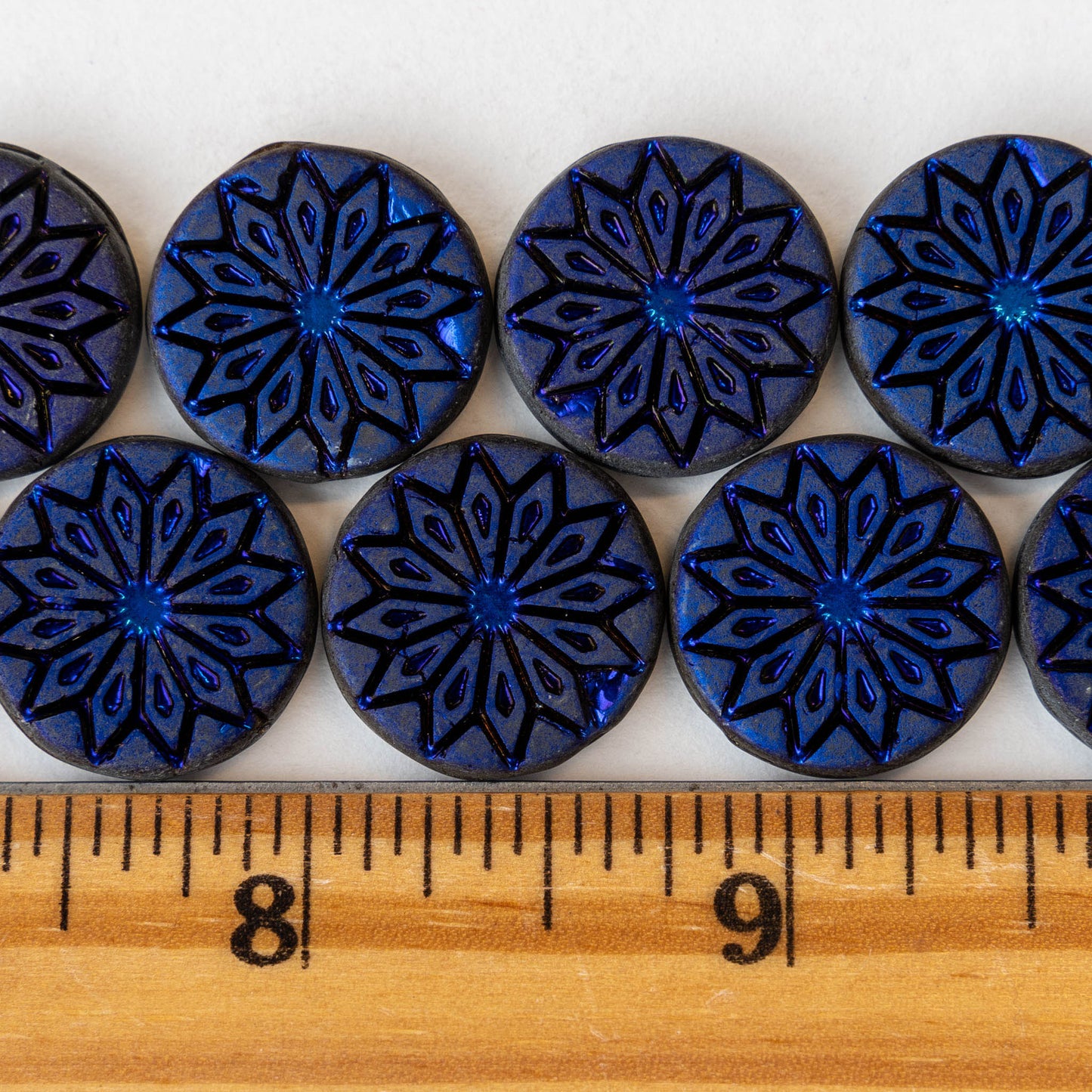 18mm Star Flower Coin - Iridescent Purple Blue on Black Matte - 4 or 12