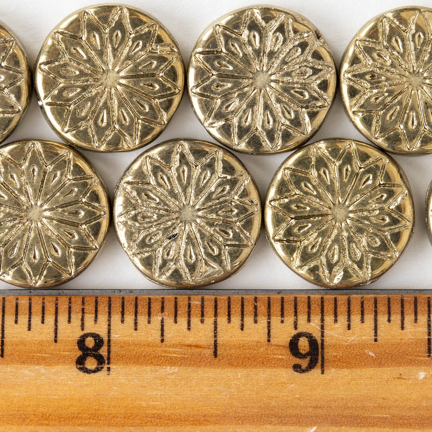 18mm Star Flower Glass Coin Bead - Gold - 4 or 12 Beads