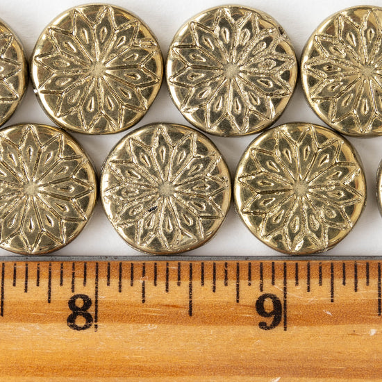 18mm Star Flower Glass Coin Bead - Gold - 4 or 12 Beads