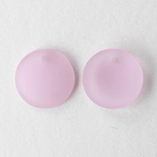 Frosted Glass Coin Pendants - Pink - 6 beads