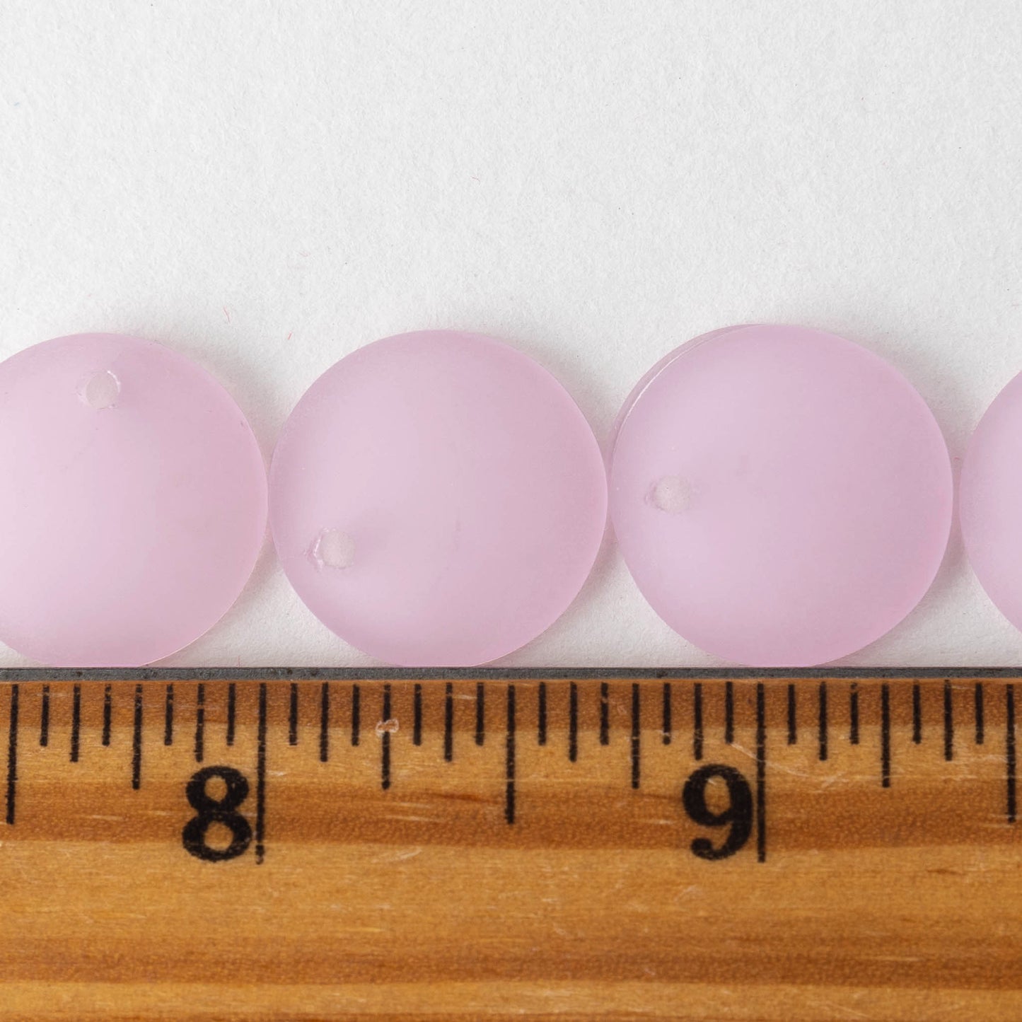 Frosted Glass Coin Pendants - Pink - 6 beads