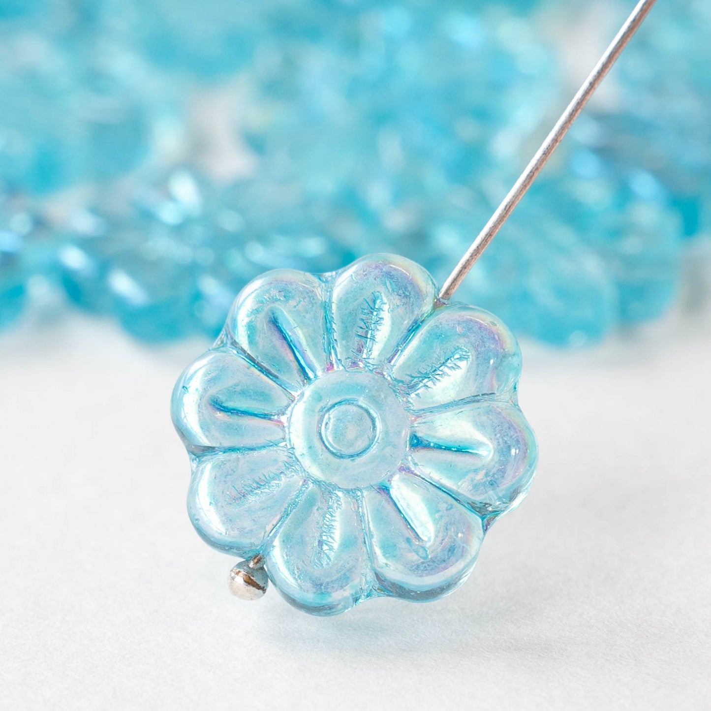 18mm Glass Flower Beads - Aqua AB - 4 Beads