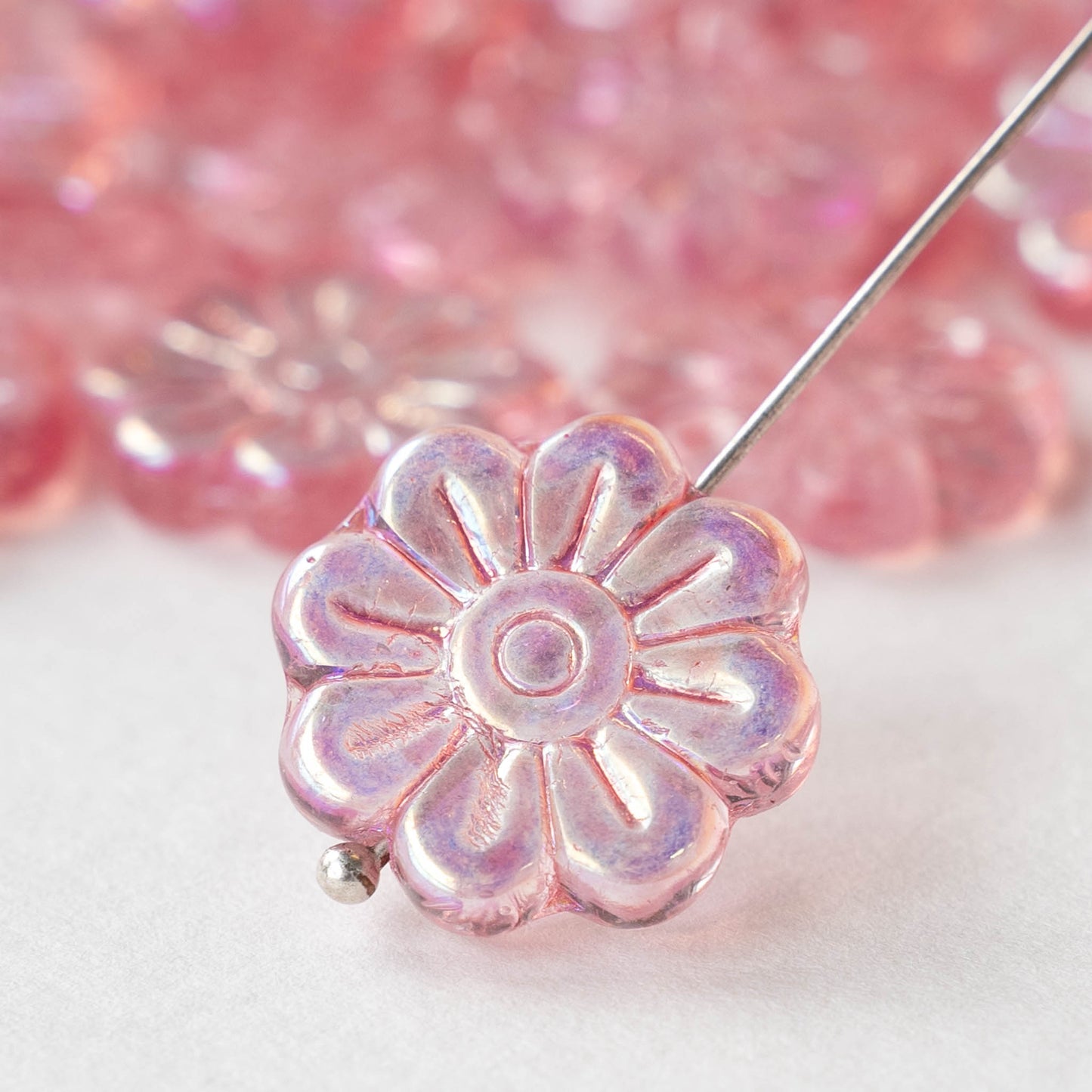 18mm Glass Flower Beads - Light Pink AB - 6 Beads