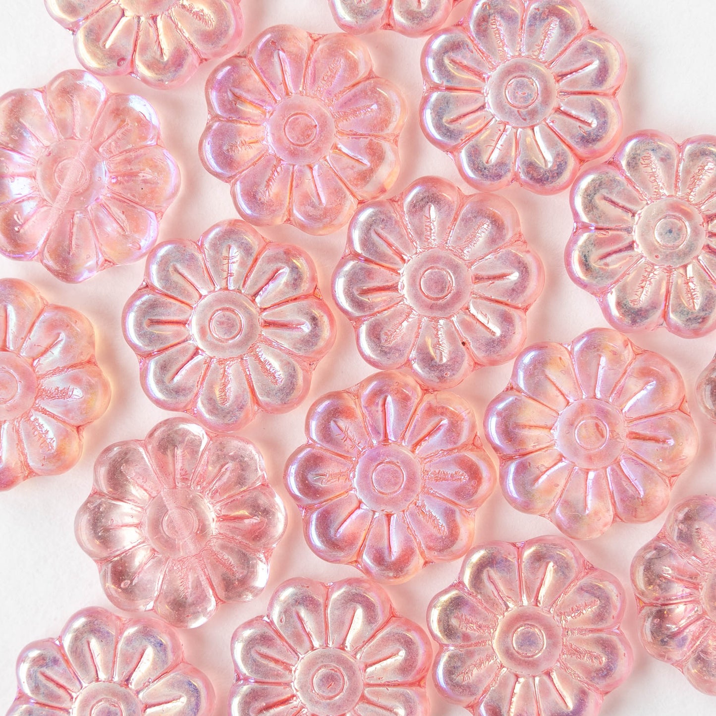 18mm Glass Flower Beads - Light Pink AB - 6 Beads