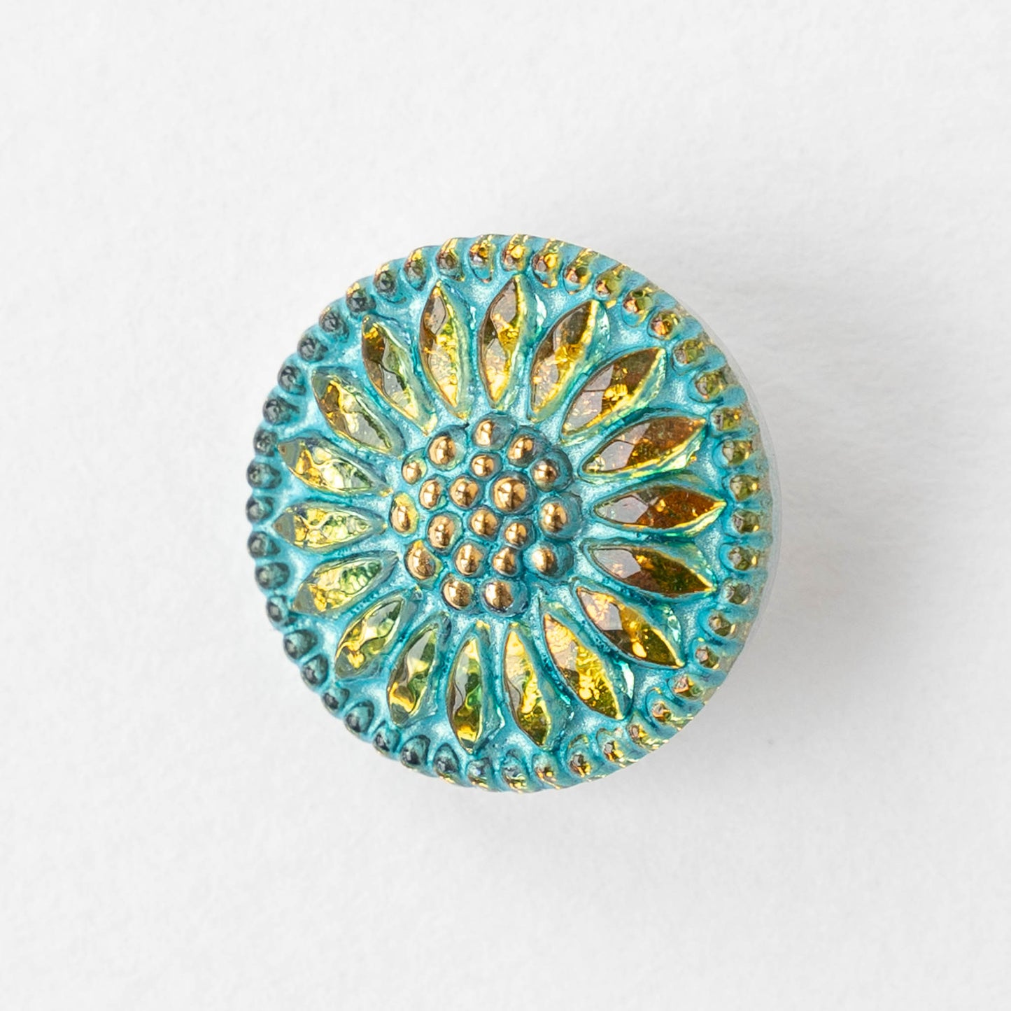 18mm Sunflower Buttons - Aqua and Gold  - 1 Button