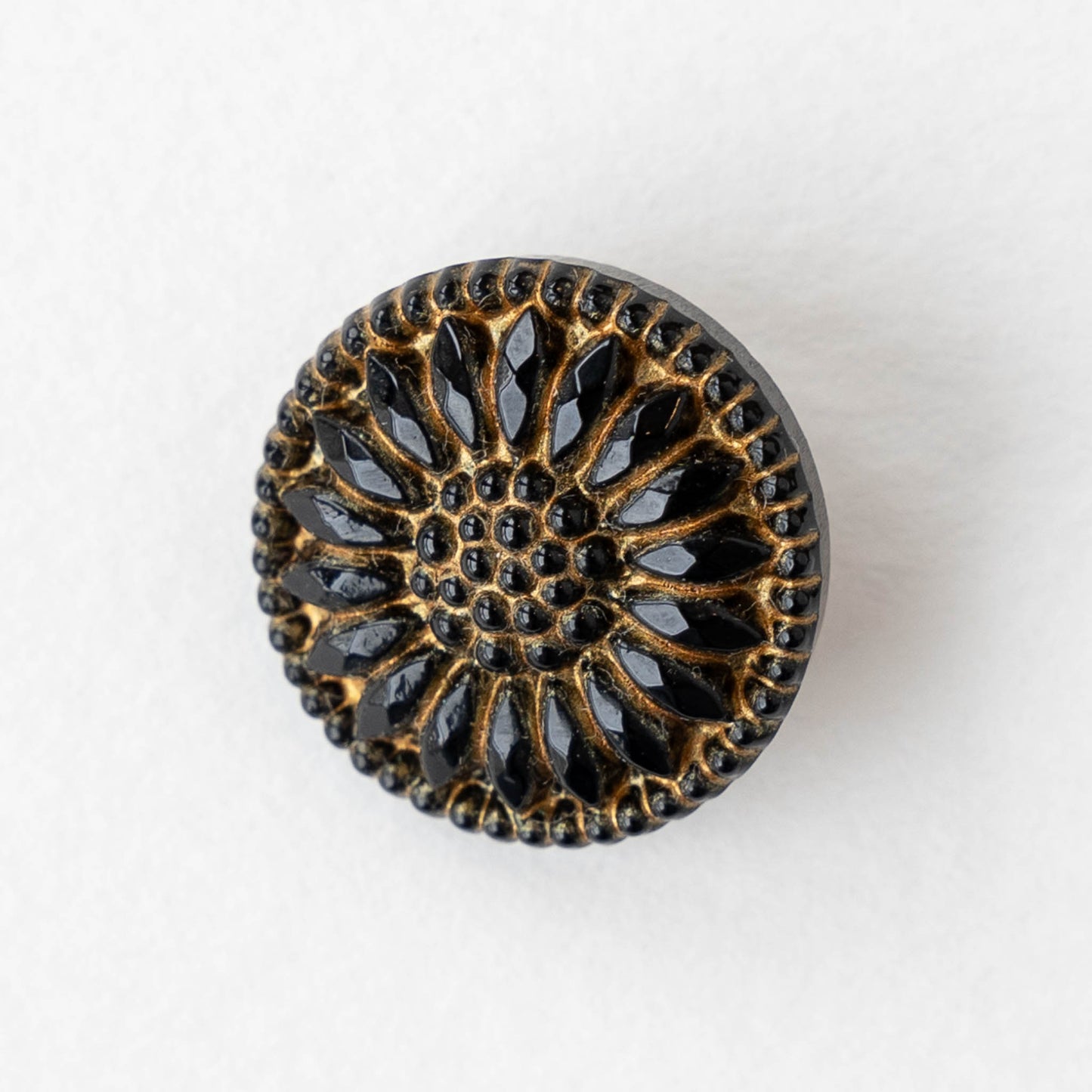 18mm Sunflower Buttons - Black with Gold  - 1 Button