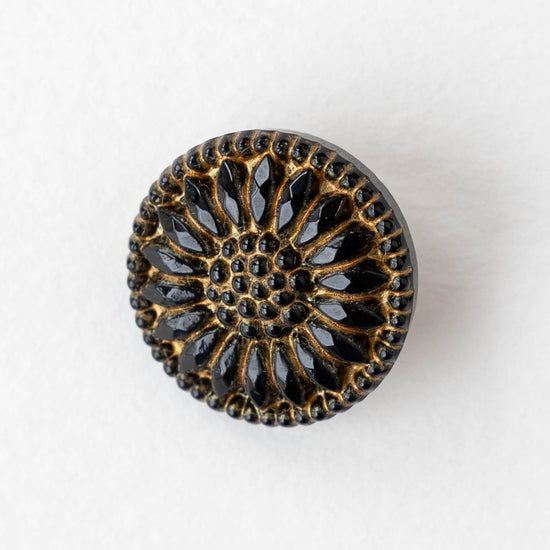 18mm Sunflower Buttons - Black with Gold  - 1 Button