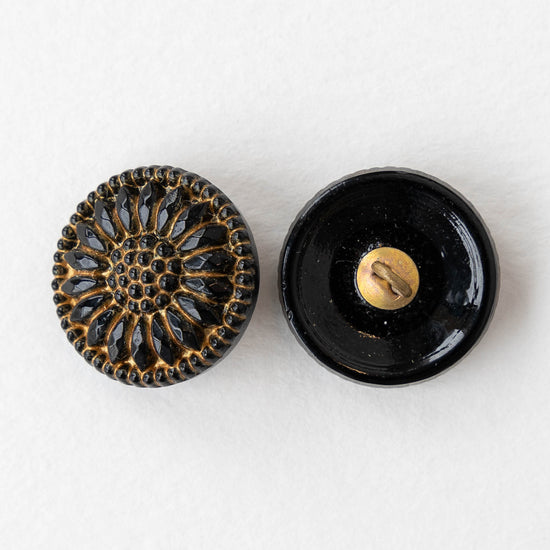 18mm Sunflower Buttons - Black with Gold  - 1 Button