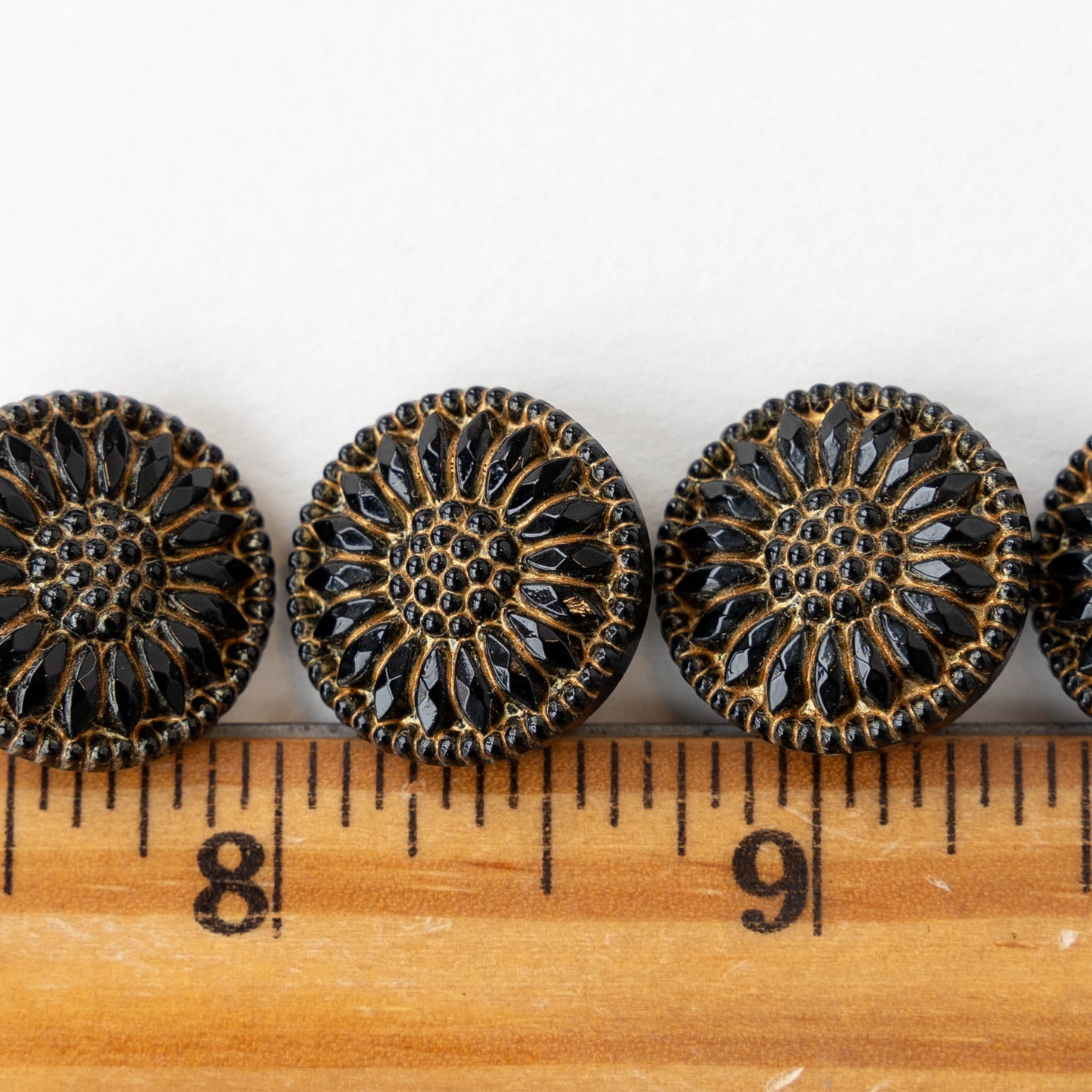 18mm Sunflower Buttons - Black with Gold  - 1 Button