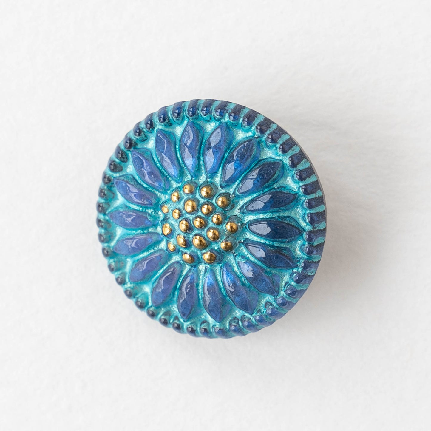 18mm Sunflower Buttons - Blue with Gold  - 1 Button