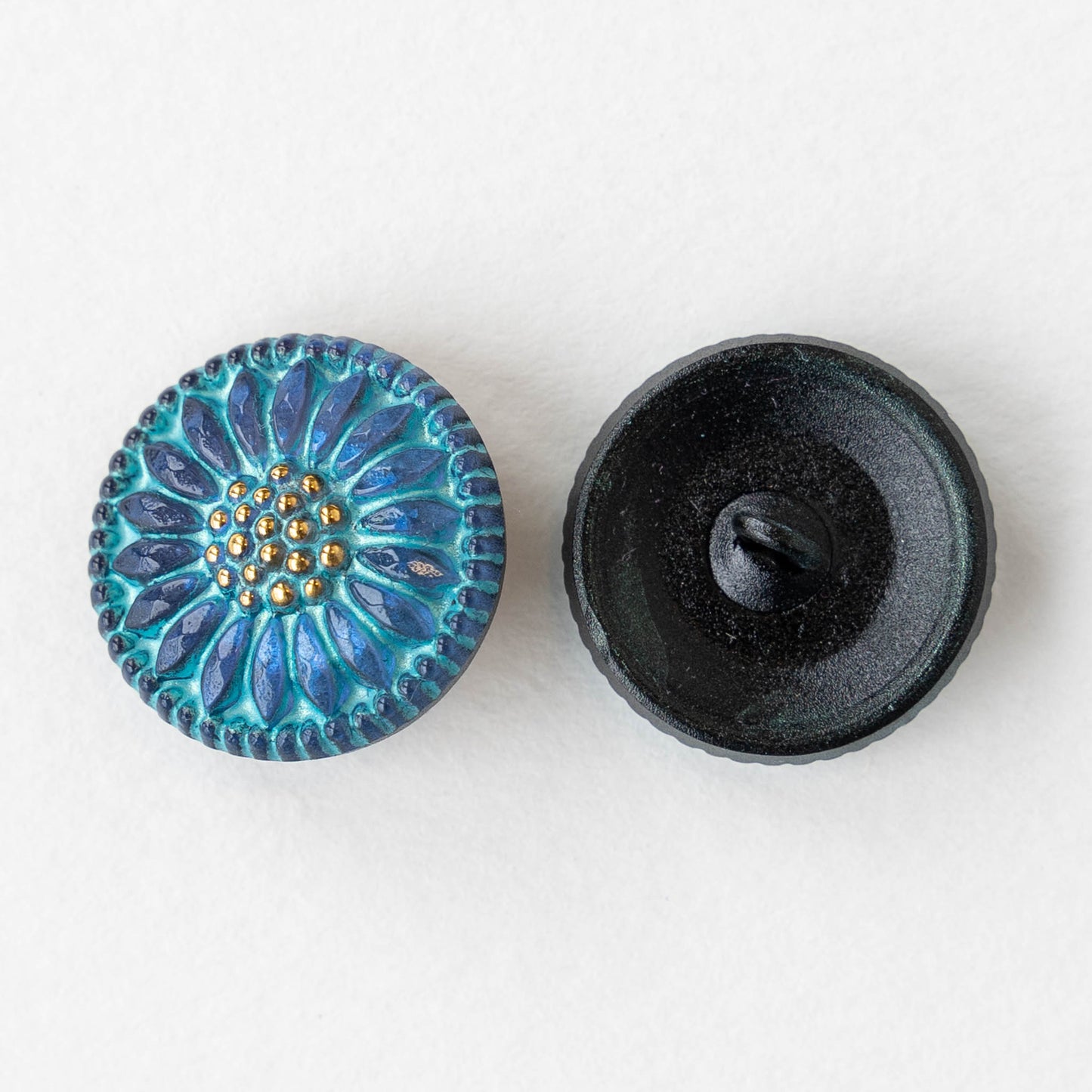 18mm Sunflower Buttons - Blue with Gold  - 1 Button