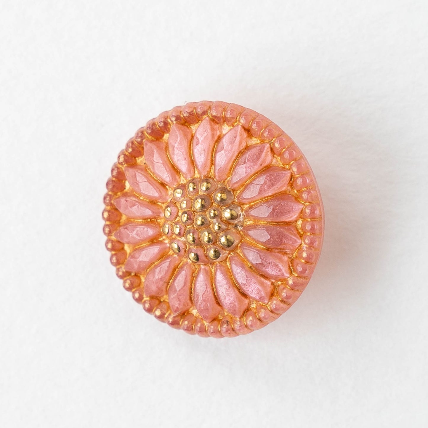 18mm Sunflower Buttons - Pink with Gold  - 1 Button