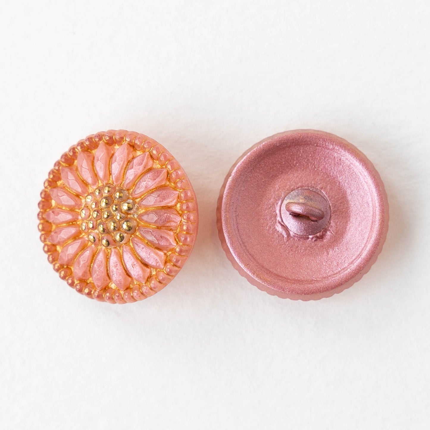 18mm Sunflower Buttons - Pink with Gold  - 1 Button