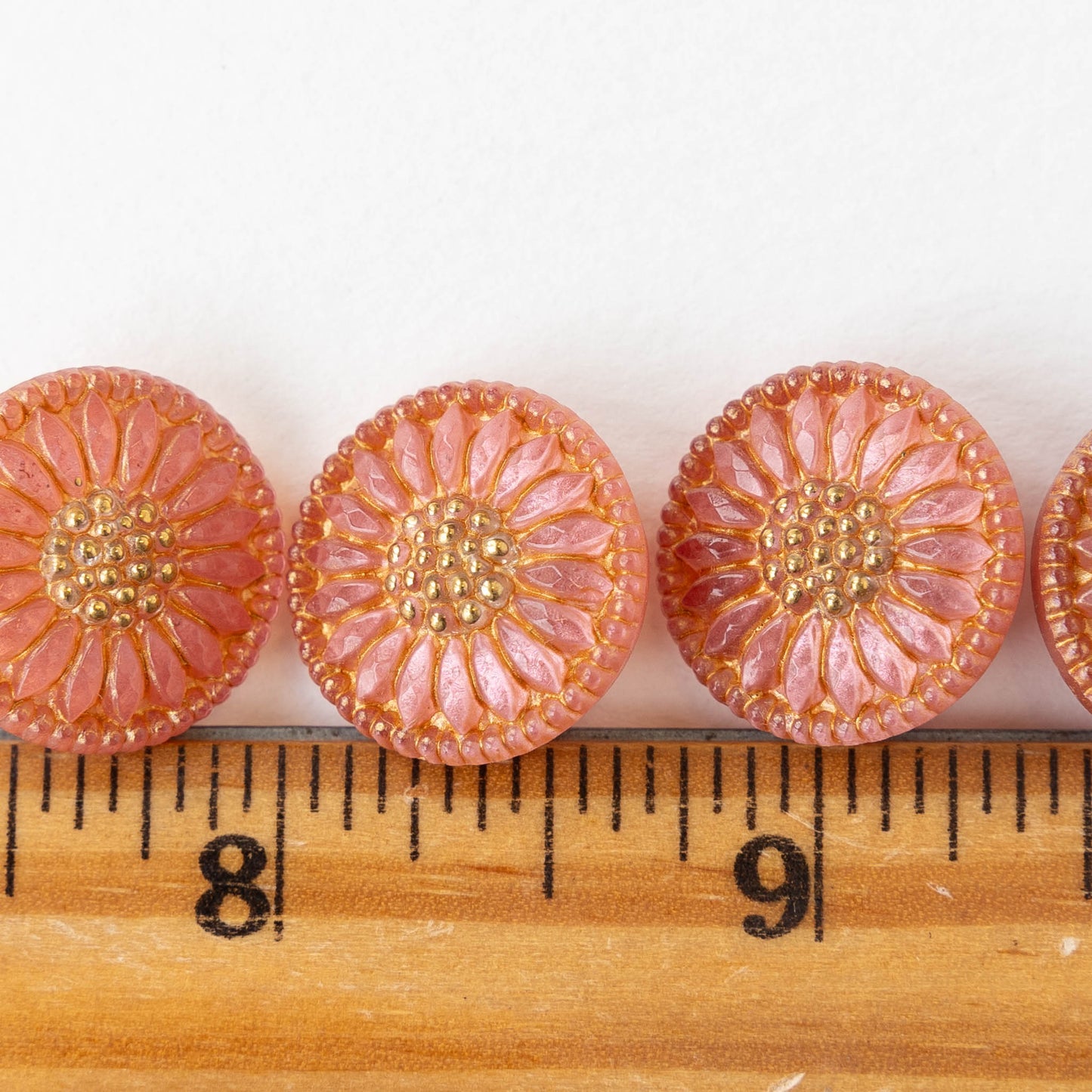 18mm Sunflower Buttons - Pink with Gold  - 1 Button