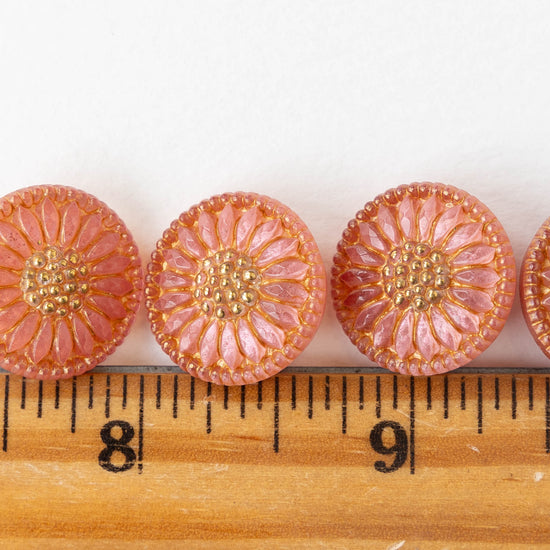 18mm Sunflower Buttons - Pink with Gold  - 1 Button