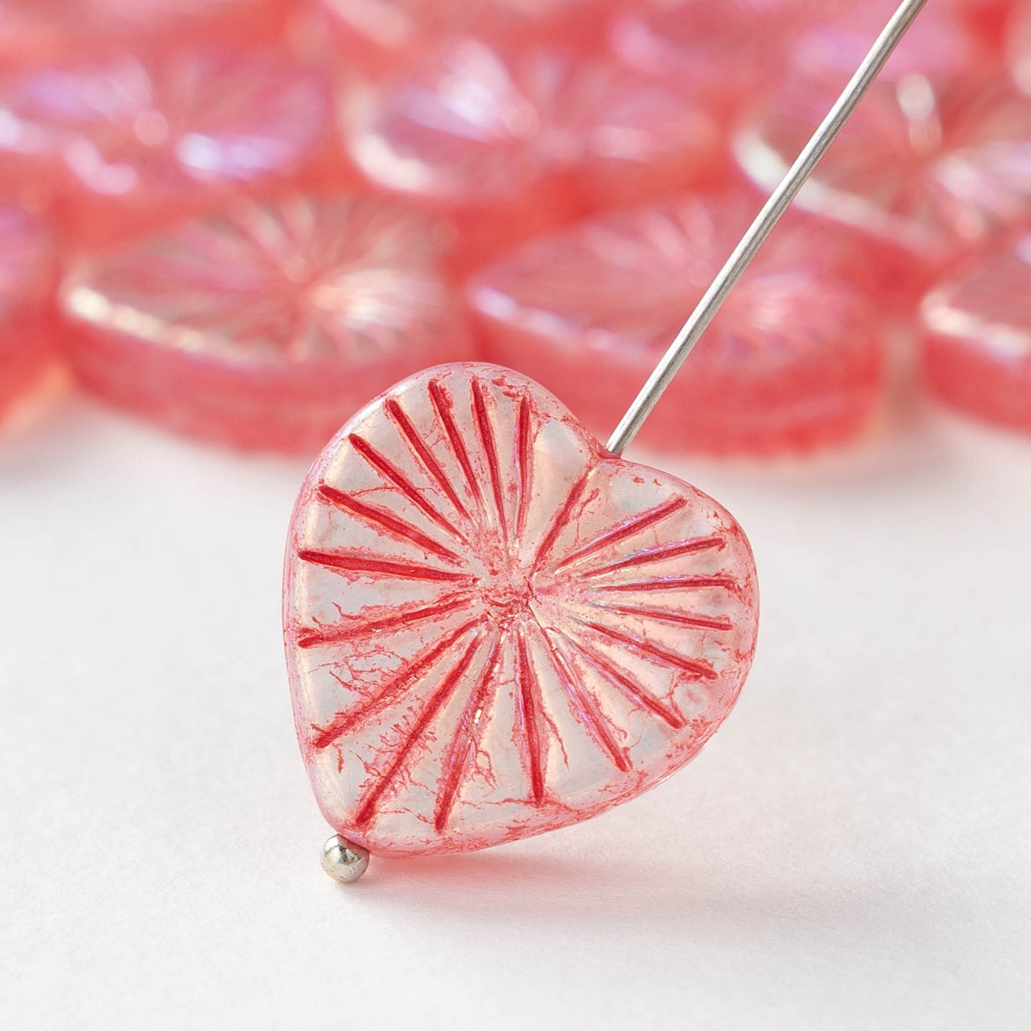 18mm Glass Heart Beads - Light Pink AB with Pink Wash - 4 or 8 hearts