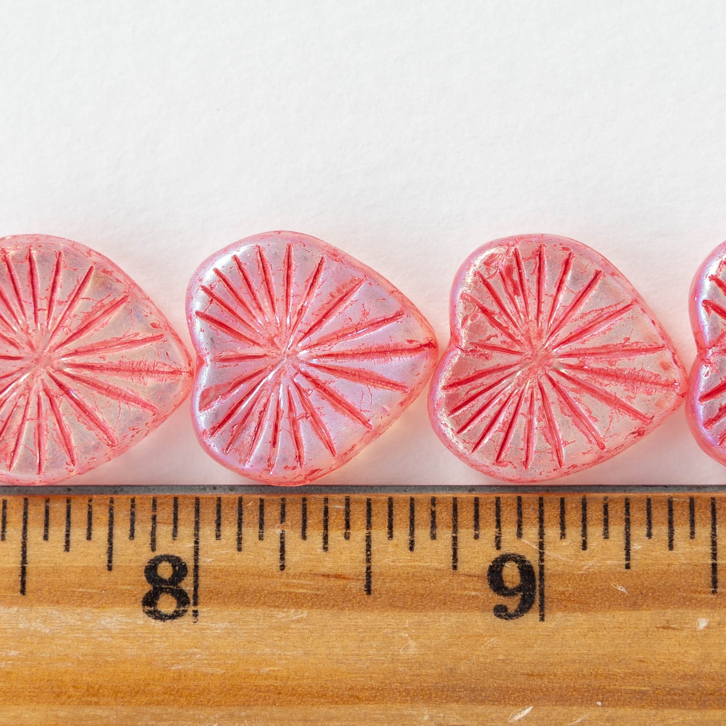 18mm Glass Heart Beads - Light Pink AB with Pink Wash - 4 or 8 hearts