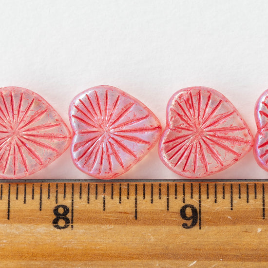 18mm Glass Heart Beads - Light Pink AB with Pink Wash - 4 or 8 hearts