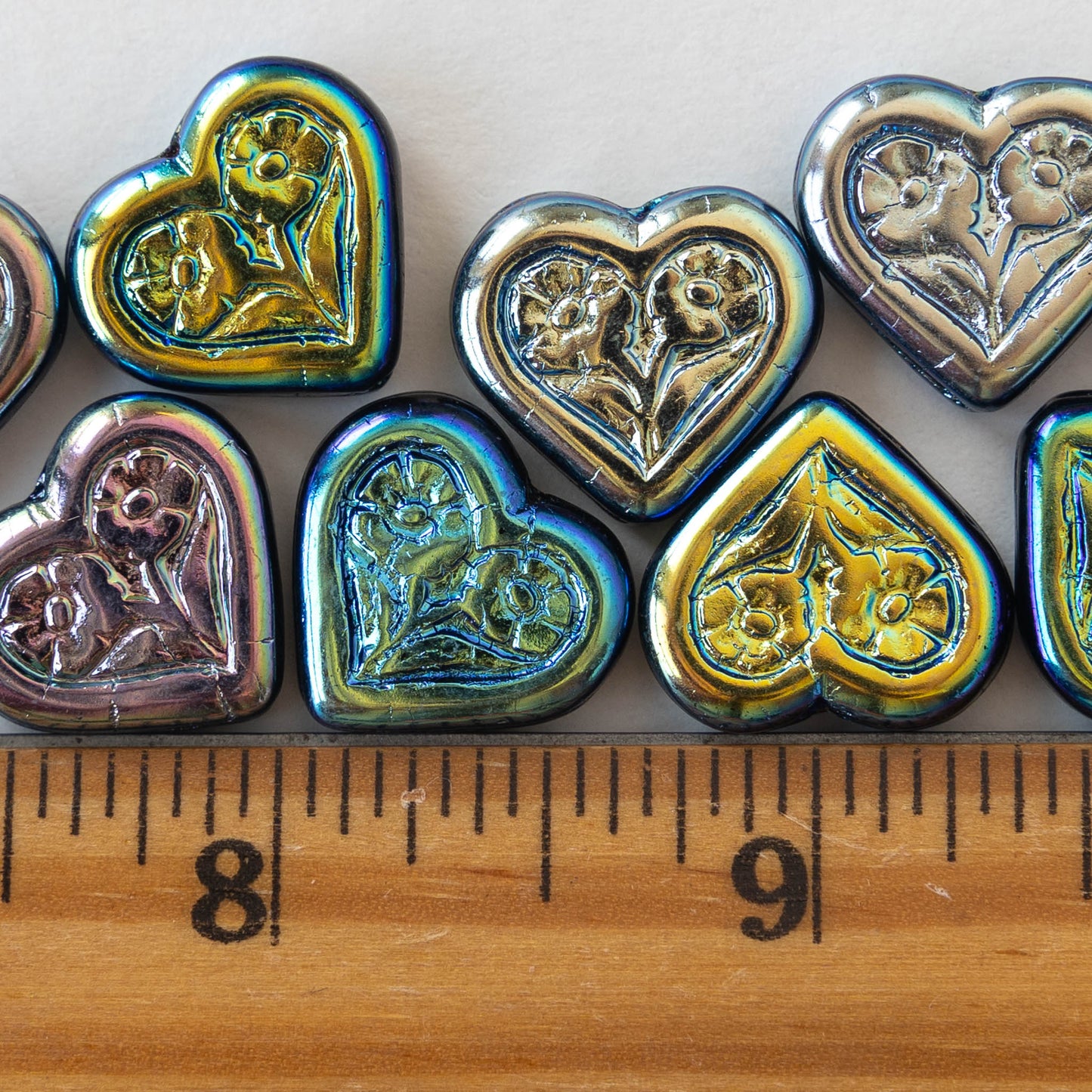 18mm Heart Bead - Metallic Blue Iris - 6 beads