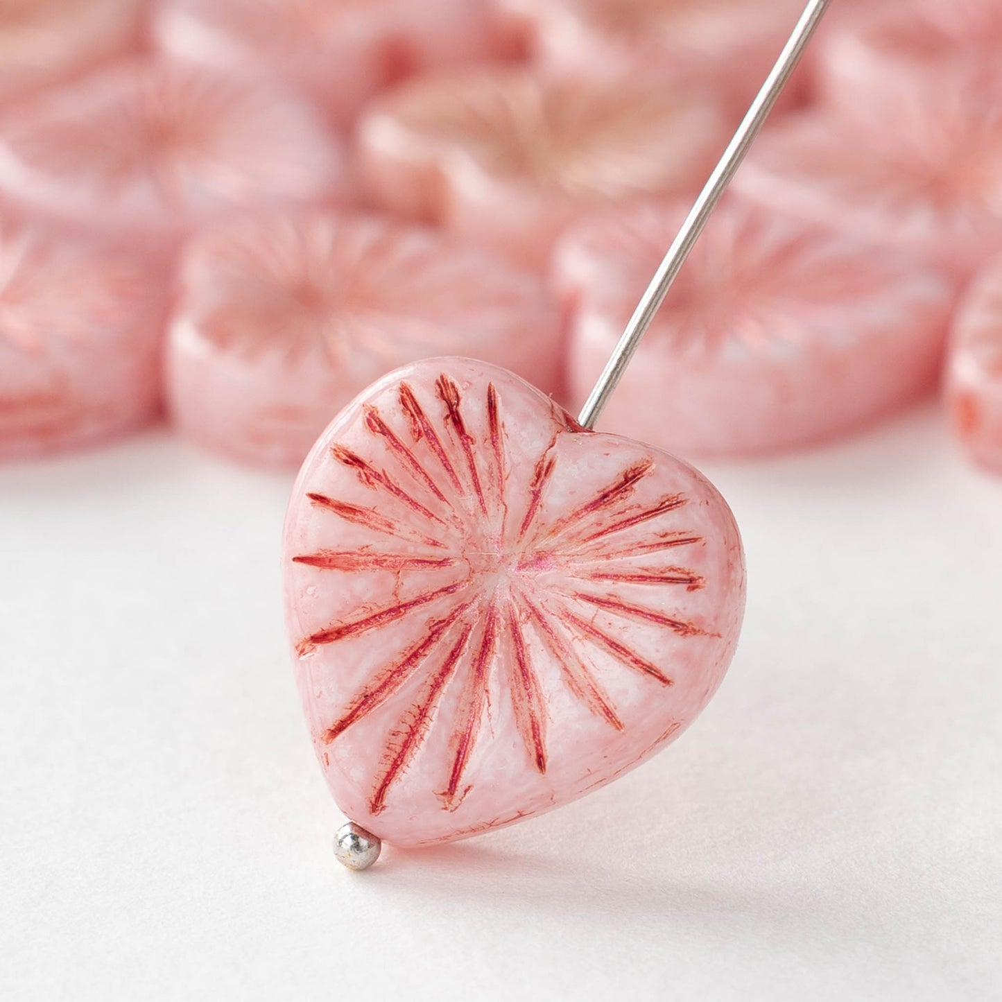 18mm Glass Heart Beads - Light Pink - 4 or 8 hearts