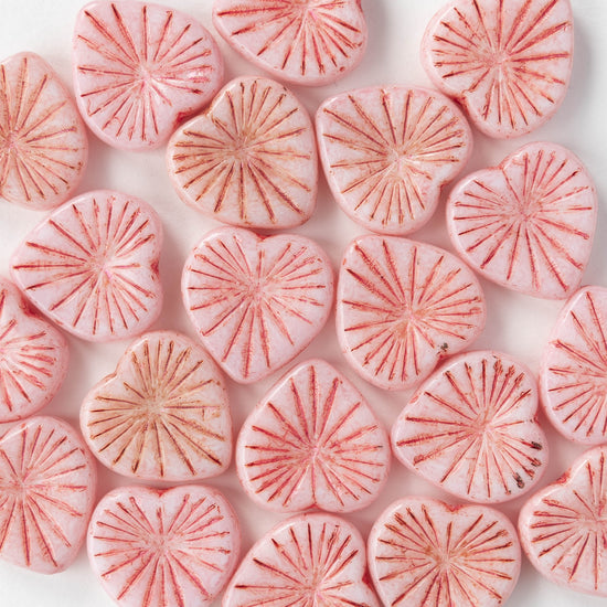 18mm Glass Heart Beads - Light Pink - 4 or 8 hearts