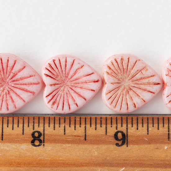 18mm Glass Heart Beads - Light Pink - 4 or 8 hearts