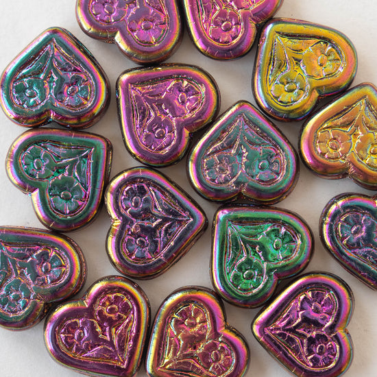 18mm Heart Bead - Pink Purple Iris - 6 hearts