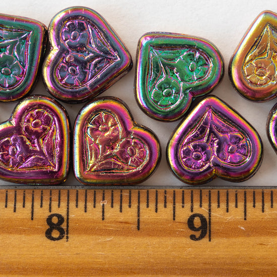 18mm Heart Bead - Pink Purple Iris - 6 hearts