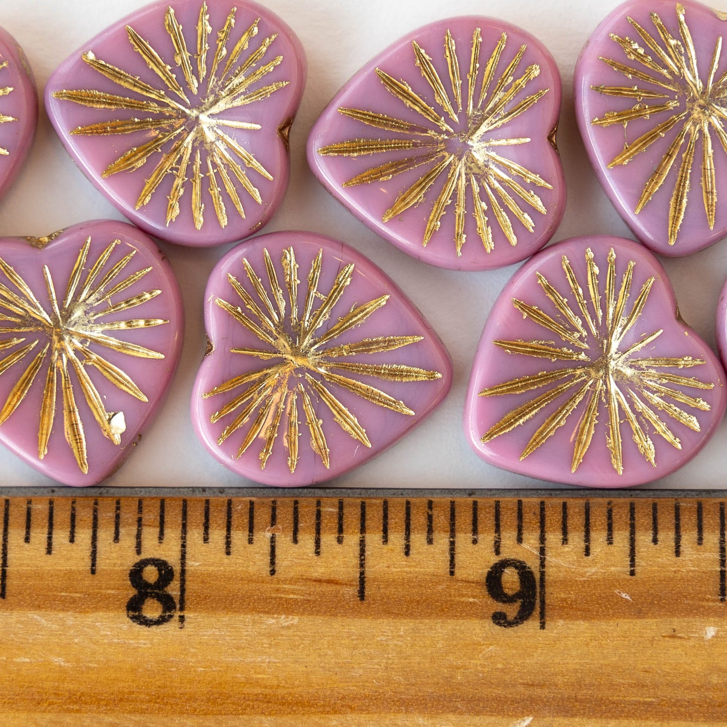 18mm Glass Heart Beads - Opaque Pink with Gold Wash - 4 hearts