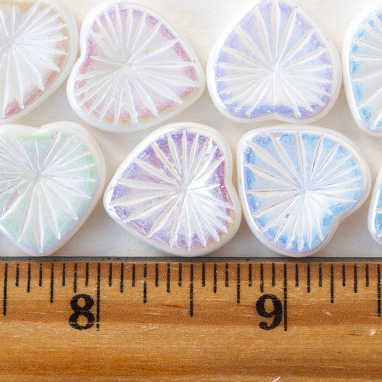 18mm Glass Heart Beads - Opaque White Iridescent - 4 hearts