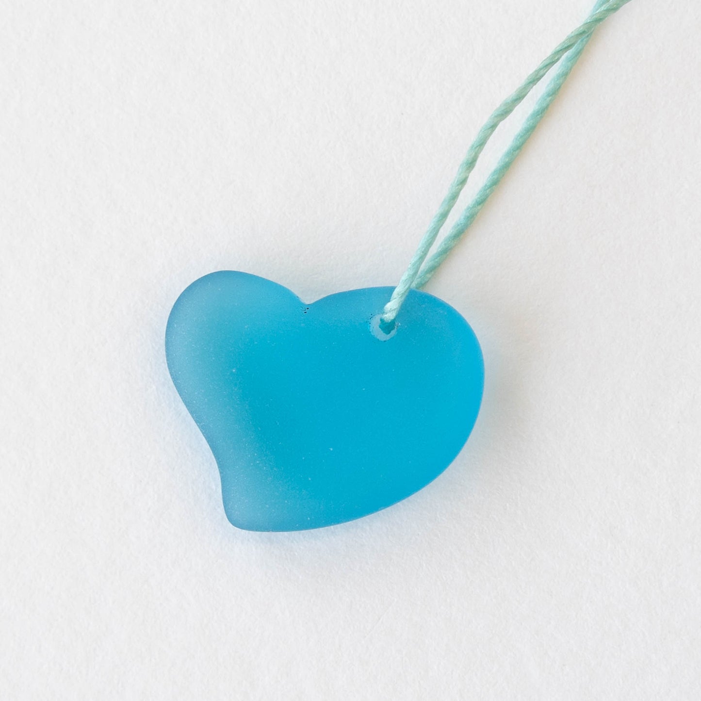 18mm Frosted Glass Hearts - Aqua - 2 Beads