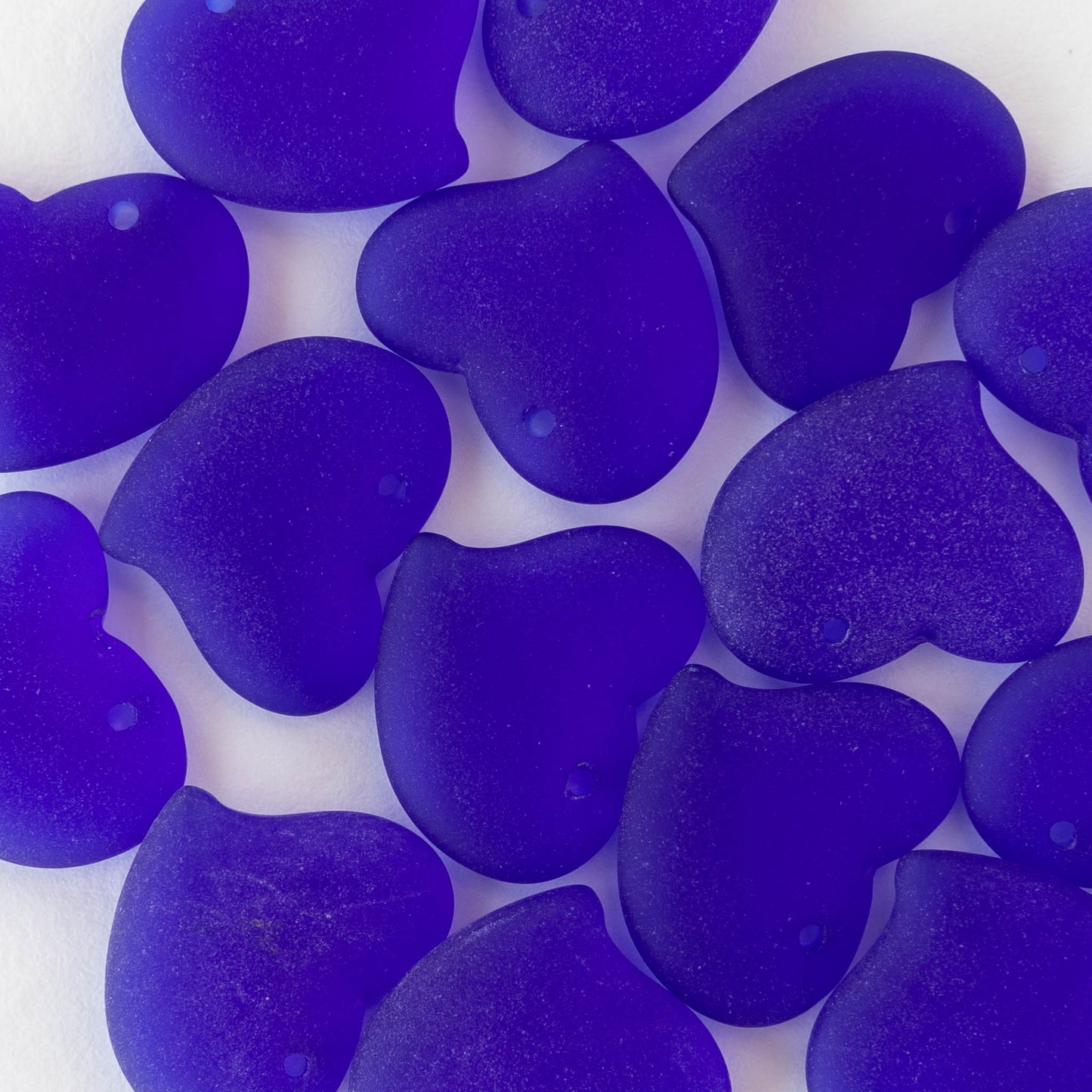 18mm Frosted Glass Hearts - Cobalt Blue - 2 Beads