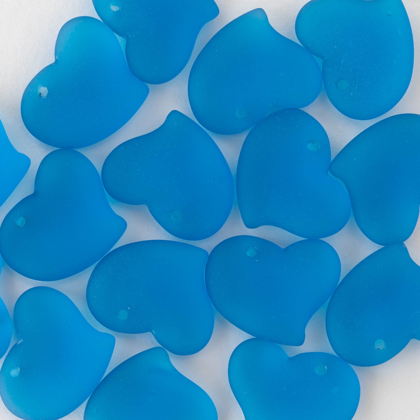 18mm Frosted Glass Hearts - Deep Blue - 2 Beads